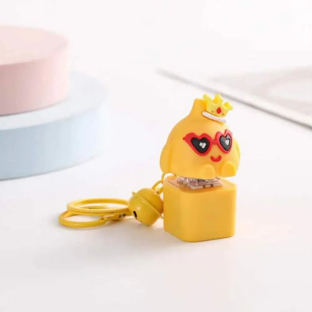 Yellow Chick Wooden Fish Keyboard Keychain Luminous Electronic Mechanical Keyboard Keychain Merit +1 Colorful Light