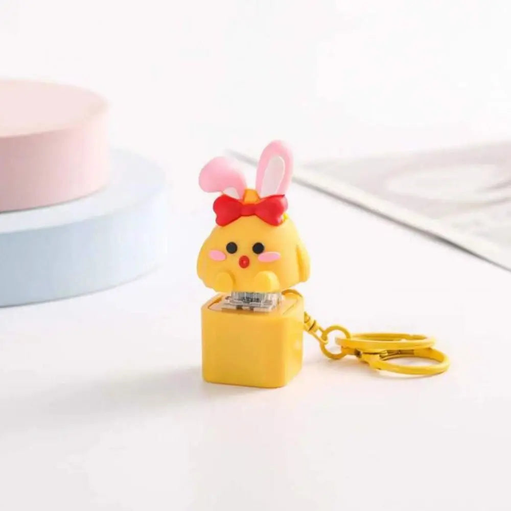 Yellow Chick Wooden Fish Keyboard Keychain Luminous Electronic Mechanical Keyboard Keychain Merit +1 Colorful Light