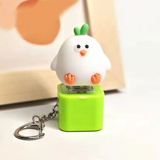 Yellow Chick Wooden Fish Keyboard Keychain Luminous Electronic Mechanical Keyboard Keychain Merit +1 Colorful Light