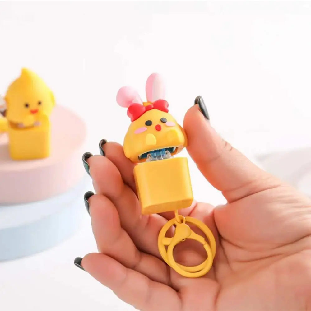 Yellow Chick Wooden Fish Keyboard Keychain Luminous Electronic Mechanical Keyboard Keychain Merit +1 Colorful Light